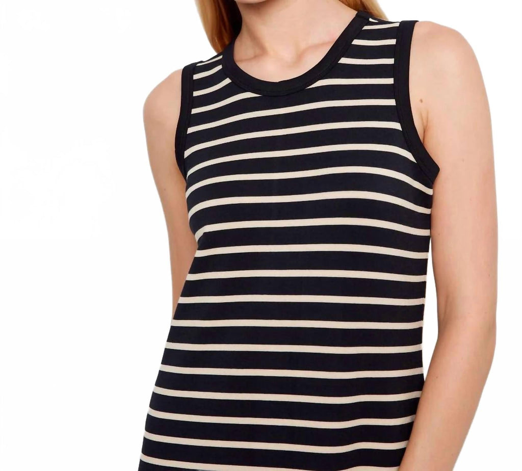 Sleeveless Striped Scuba Maxi Dress In Black & Beige