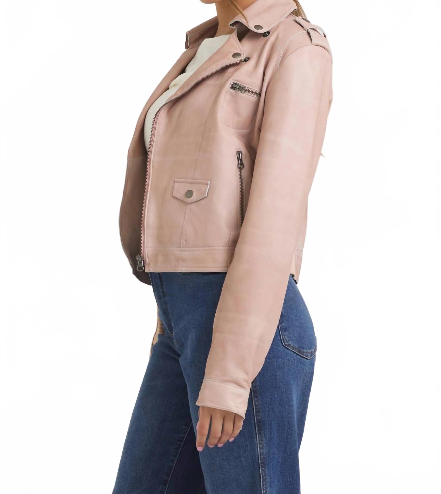 Piper Patina Leather Jacket In Pink