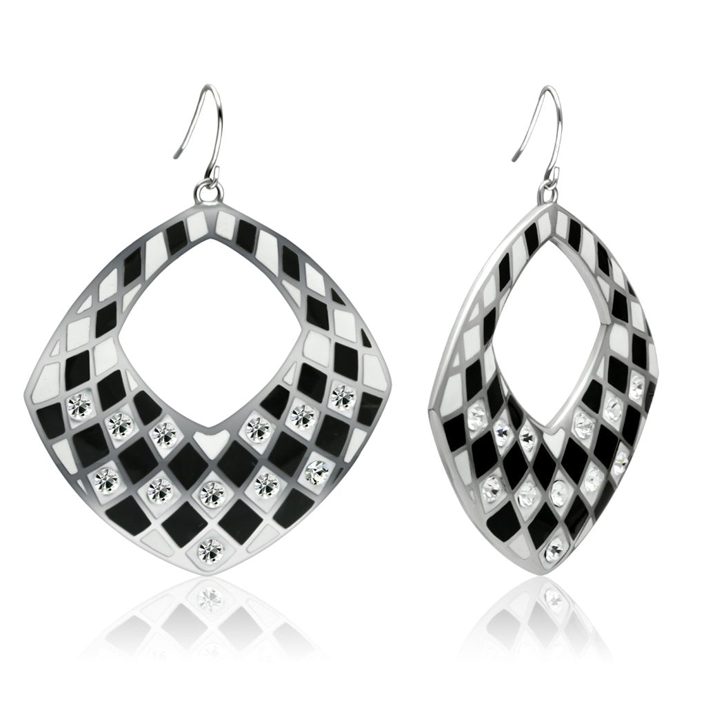 High polished (no plating) Stainless Steel Earrings with Top Grade Crystal in Clear