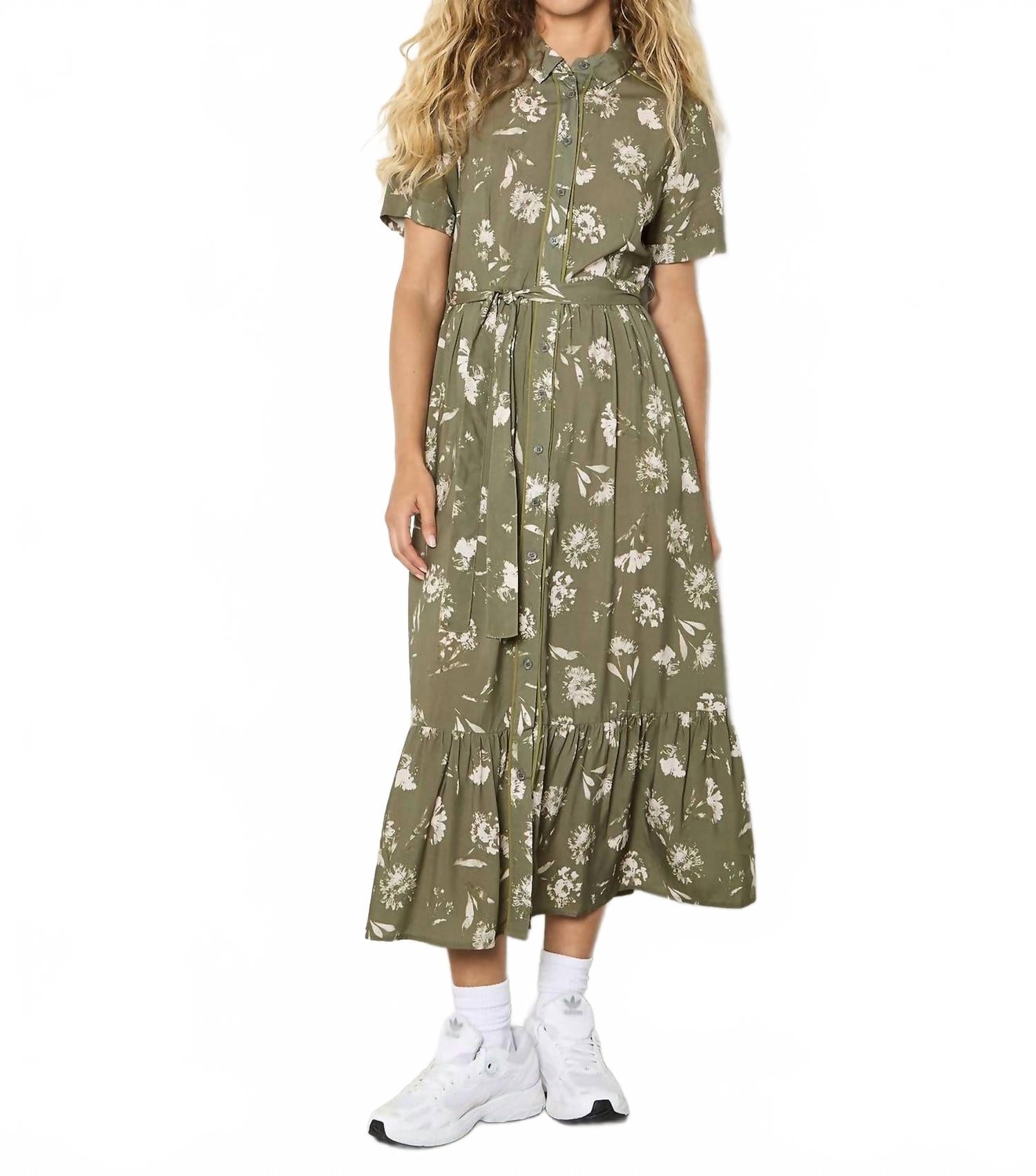 Pressed Daisy Shirt Dress In Khaki