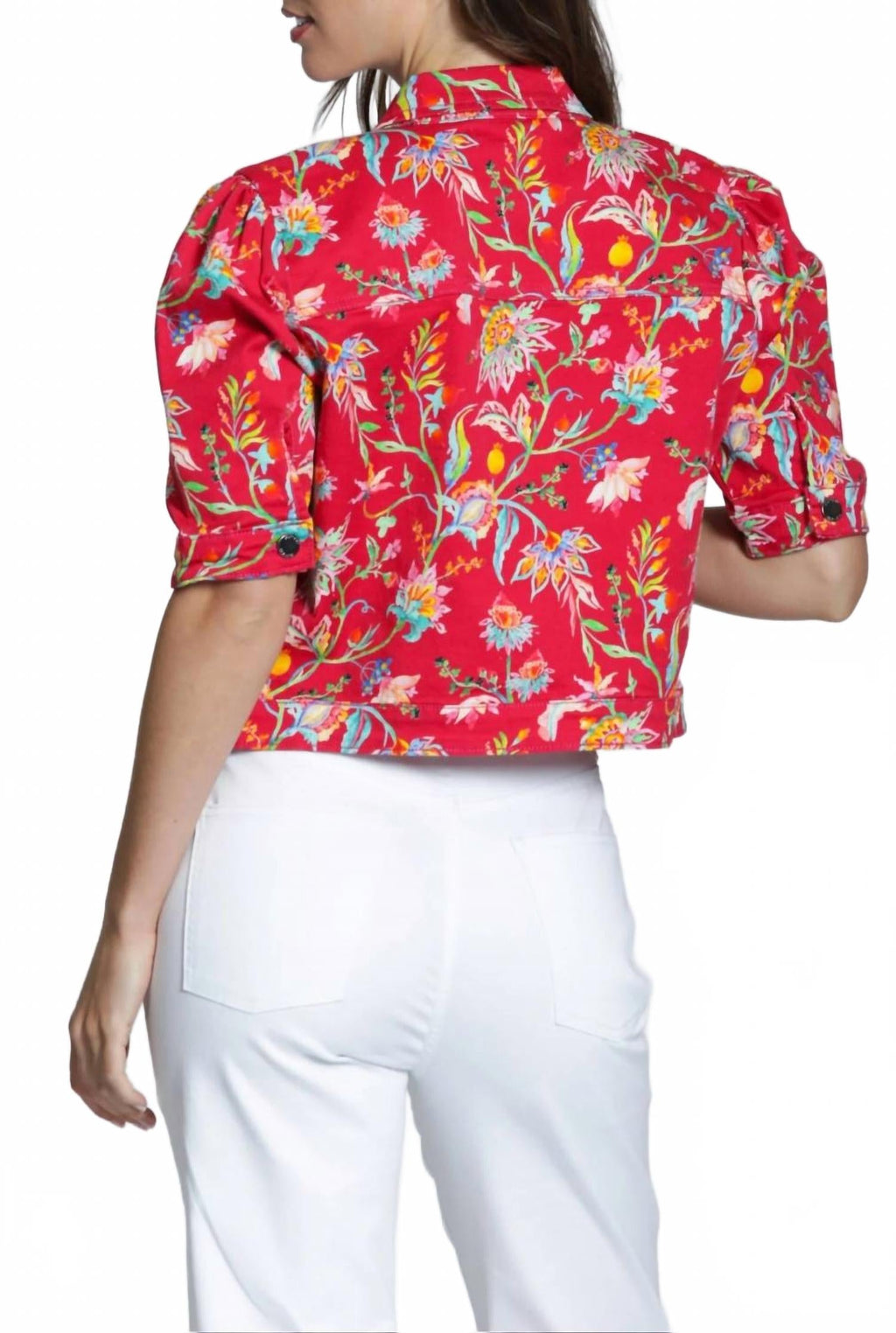 Cropped Stretch Twill Jacket In Crimson Carnival