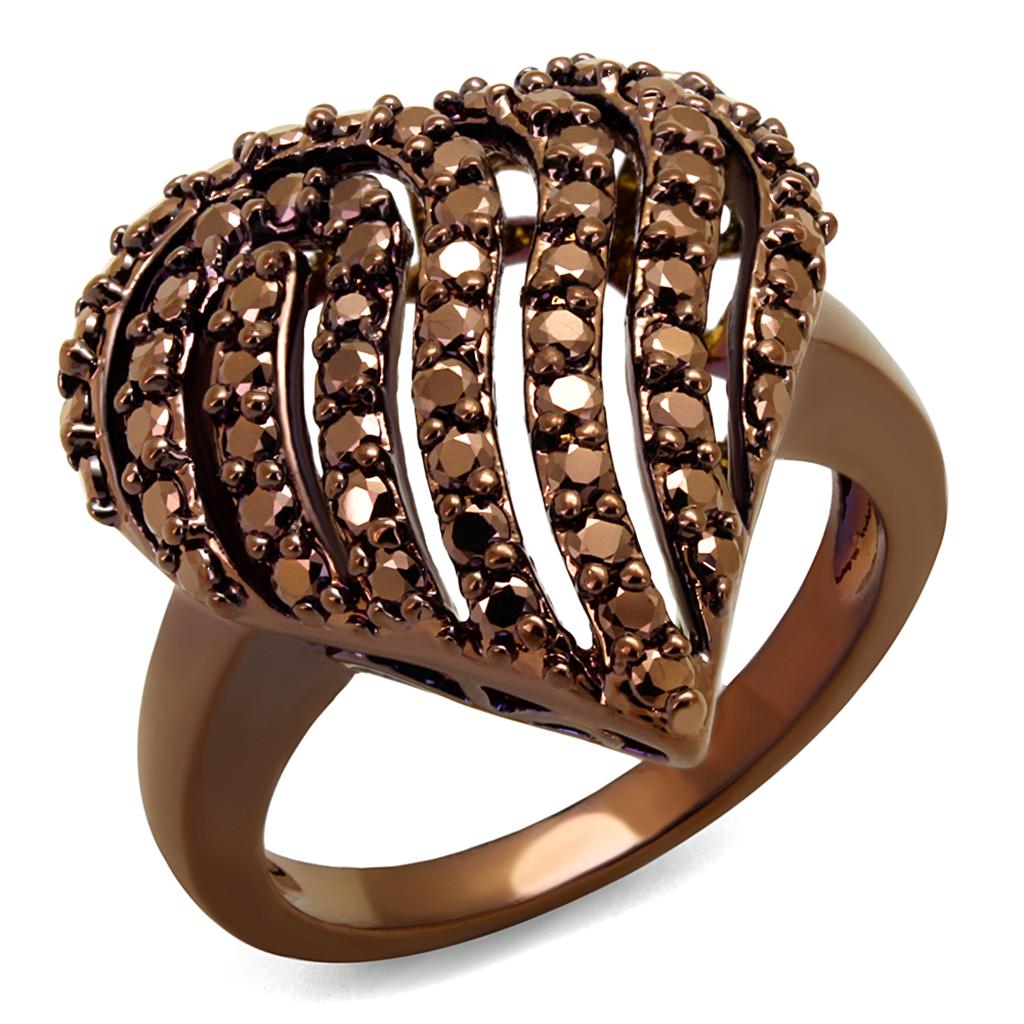 IP Coffee light Brass Ring with AAA Grade CZ in Light Coffee