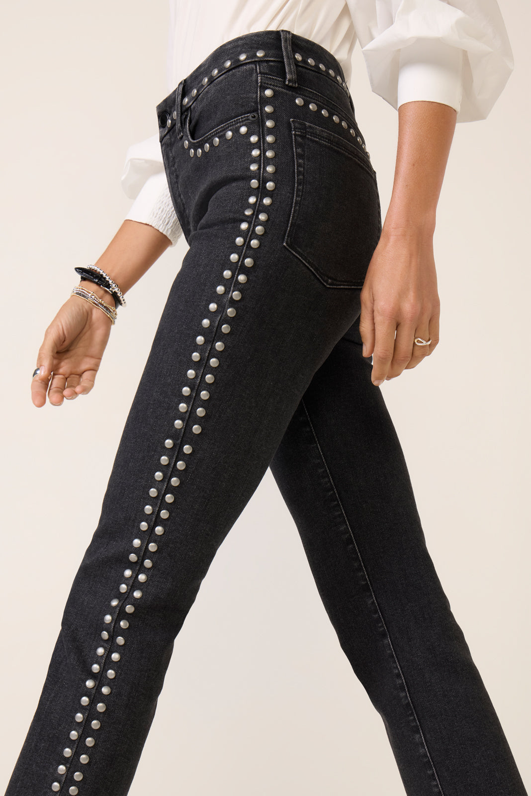 Women's Studded Legs Straight Jean