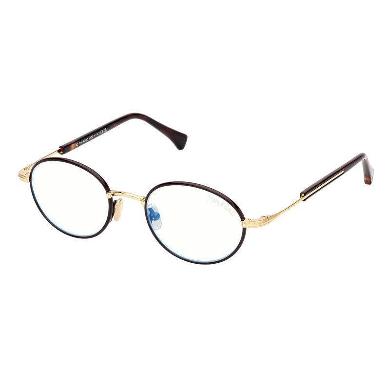 Tom Ford Eyeglasses Oval Full Rim, Dark Brown Frame And Clear/blue-Light Block Lenses Lens Ft5973-B050