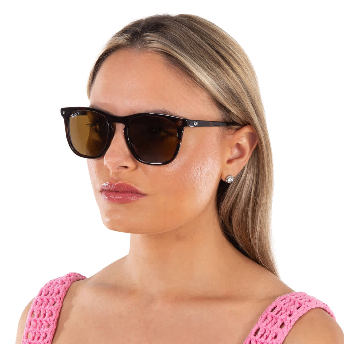 Ray Ban Polarized Brown Square Unisex Sunglasses RB2210 902/57 53