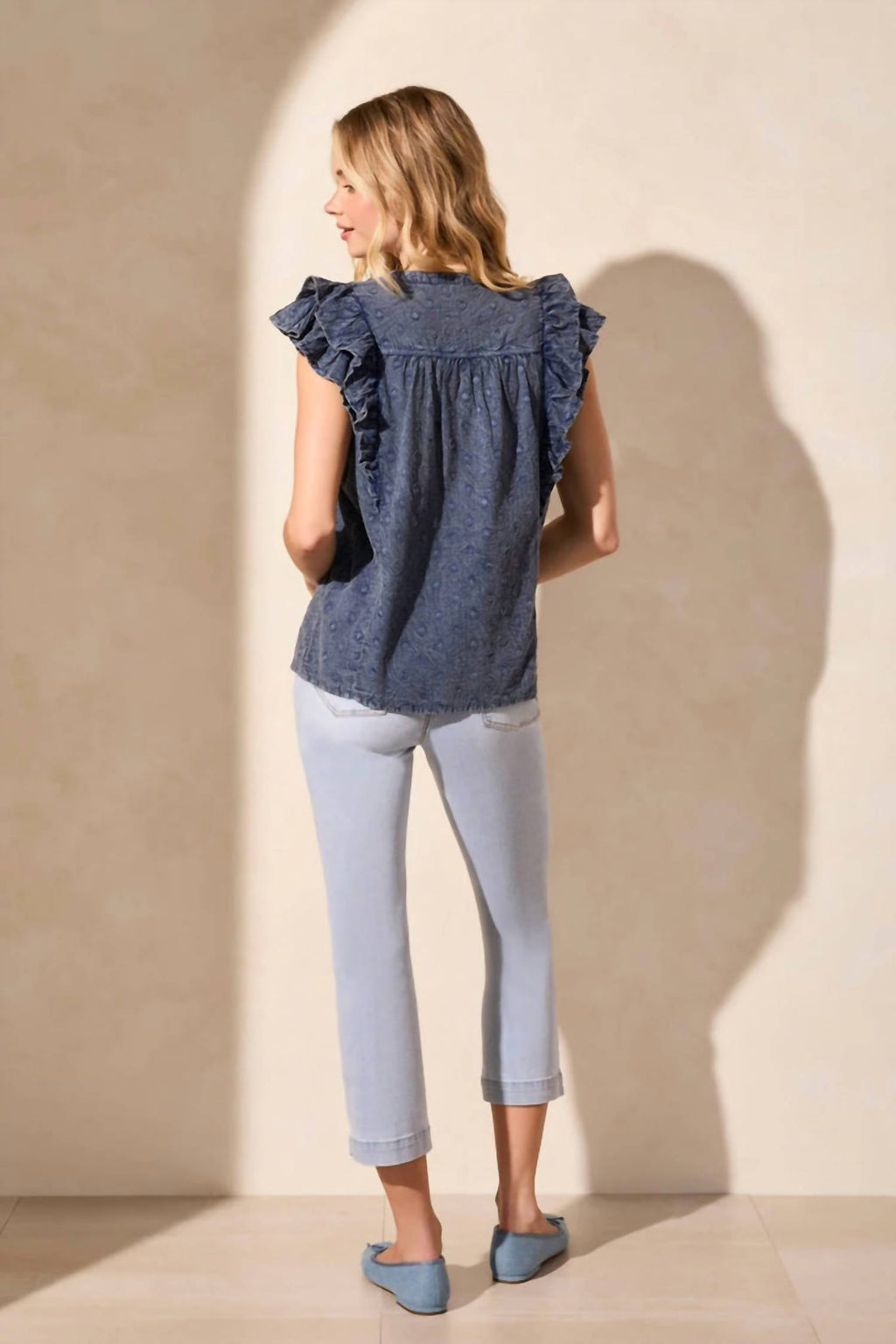 Swiss Dot Tassel-Tie Popover Blouse - Plus In Vintage Wash