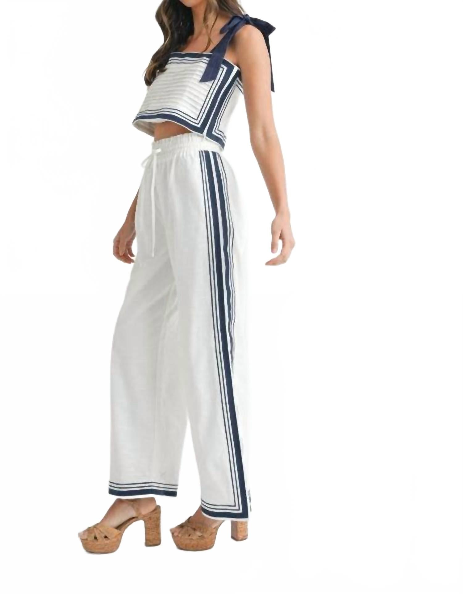 Chevron Linen Pants In White