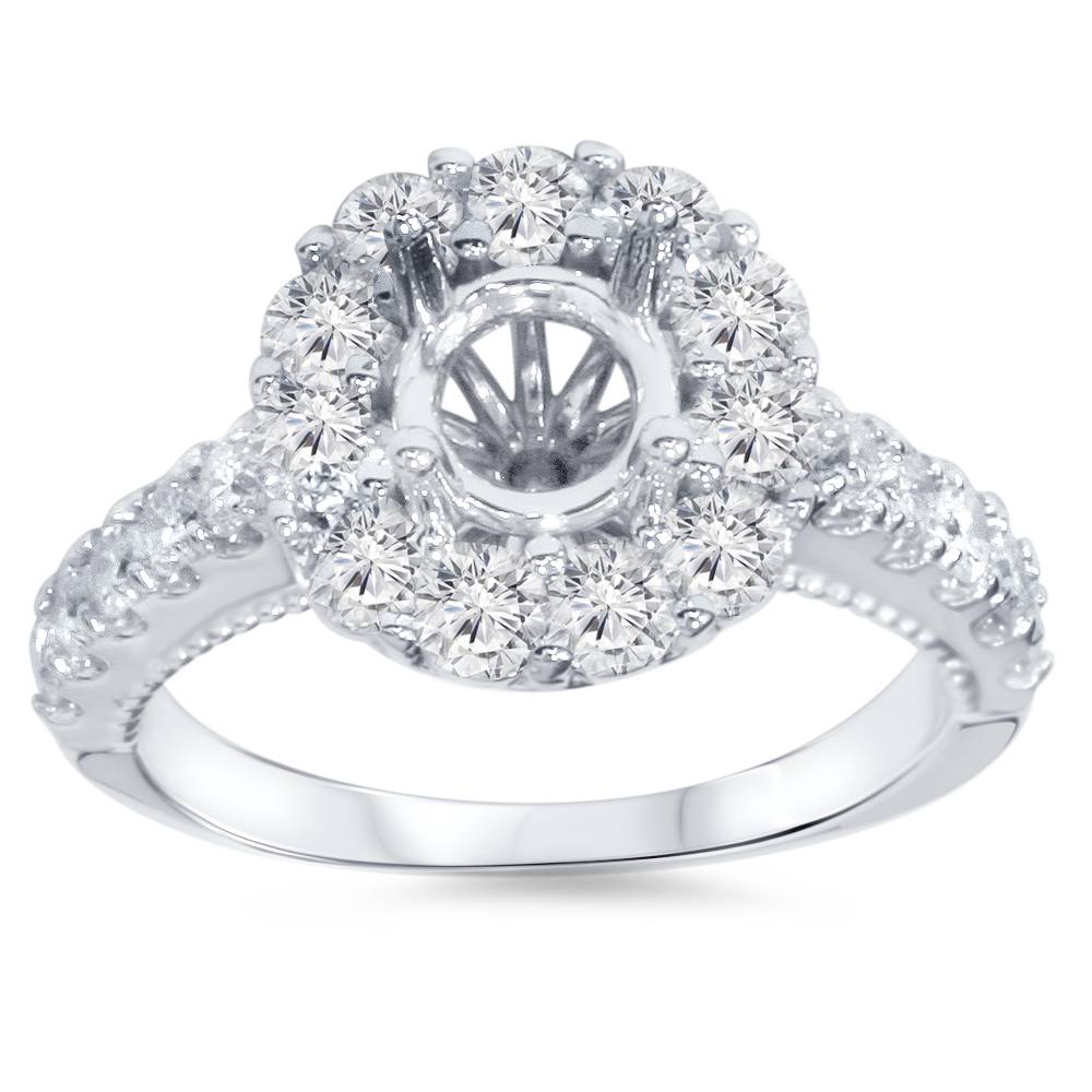 1ct Halo Diamond Engagement Ring Setting 14K White Gold Size Selectable