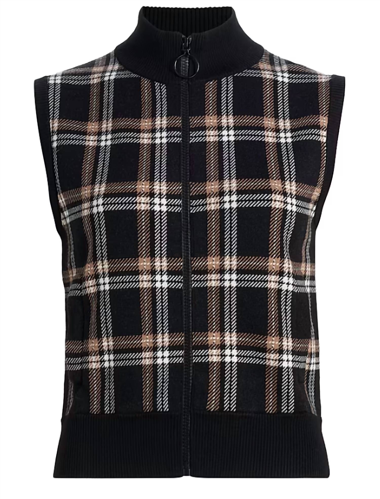 Women's Knit Cardigan Vest In Black Cream Camel