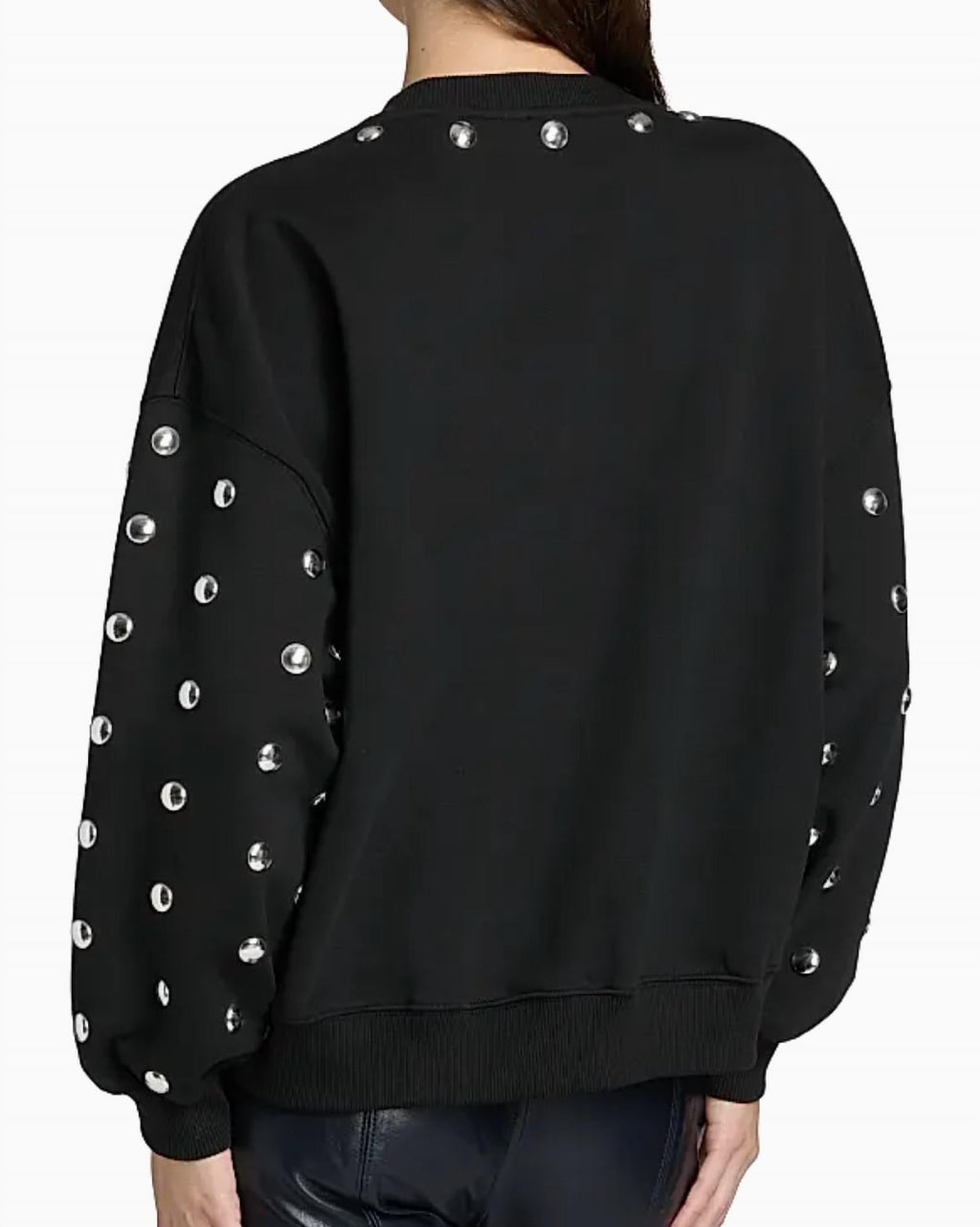 Studded Sleeves Brandy Pullover Sweatshirt In Black