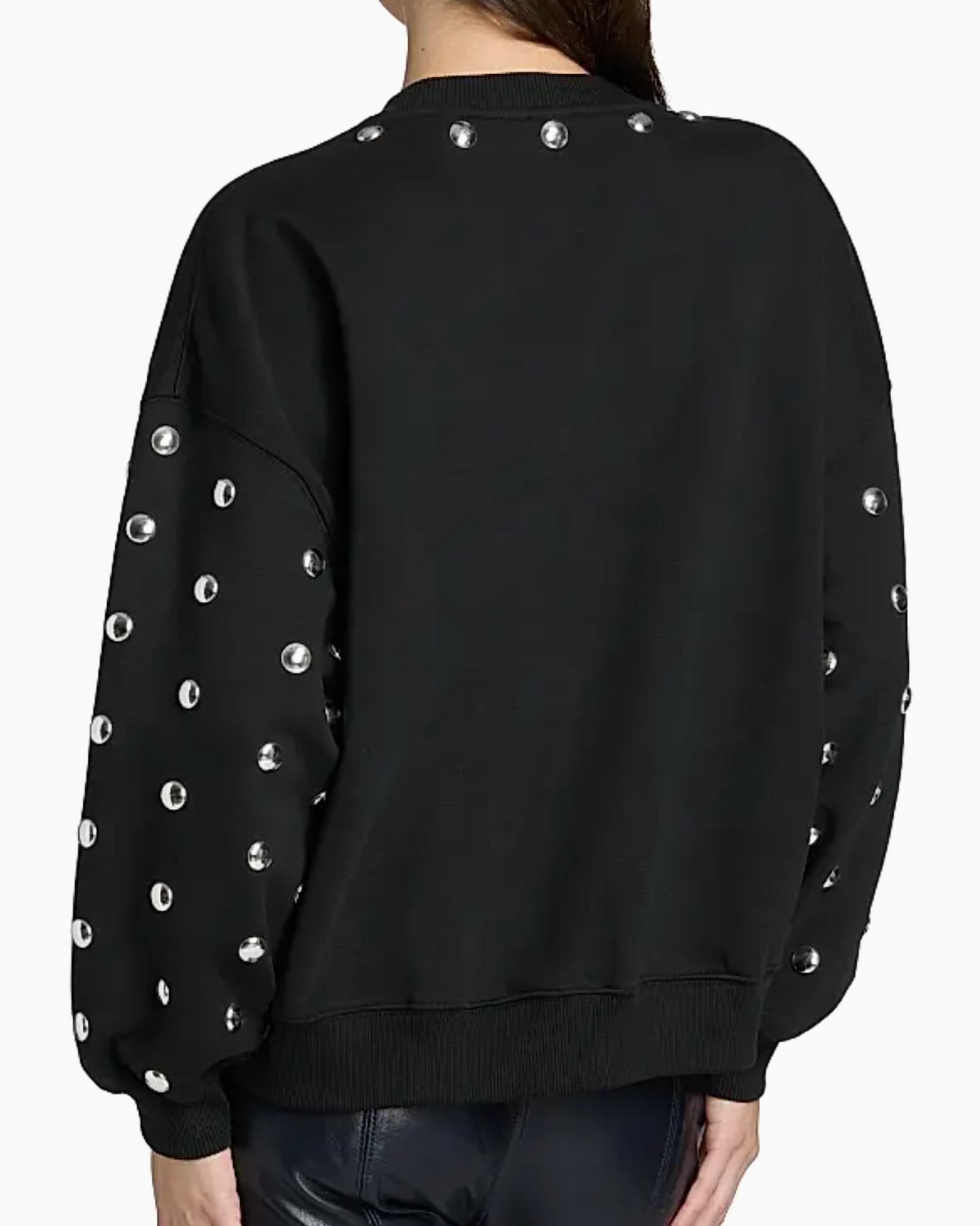 Studded Sleeves Brandy Pullover Sweatshirt In Black