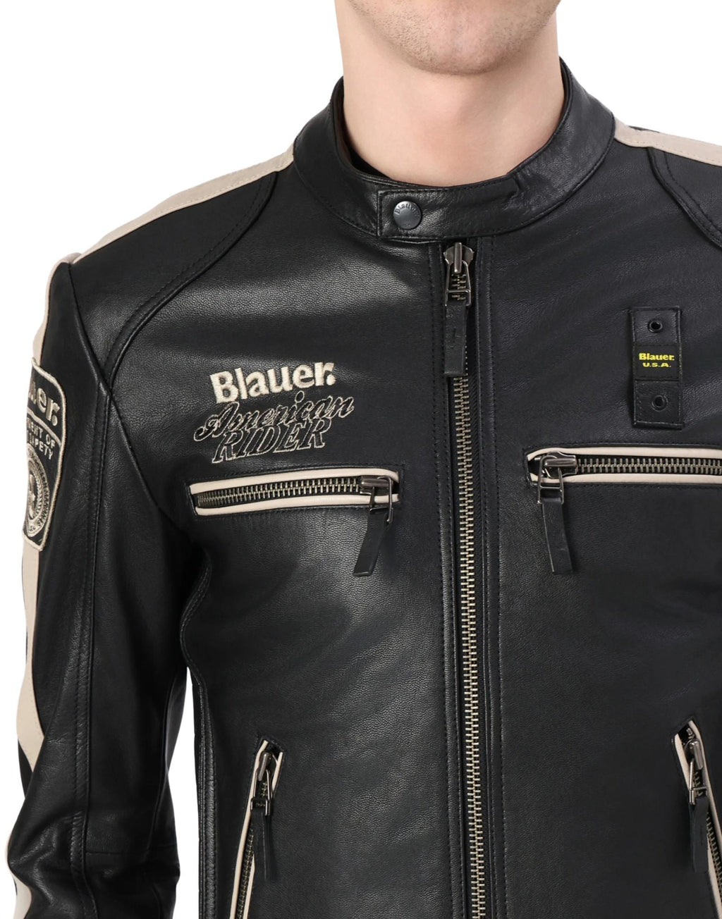 Blauer Garner Leather Jacket Black Slim Fit With Stand Collar For Men 26Sblul02439-007521 999