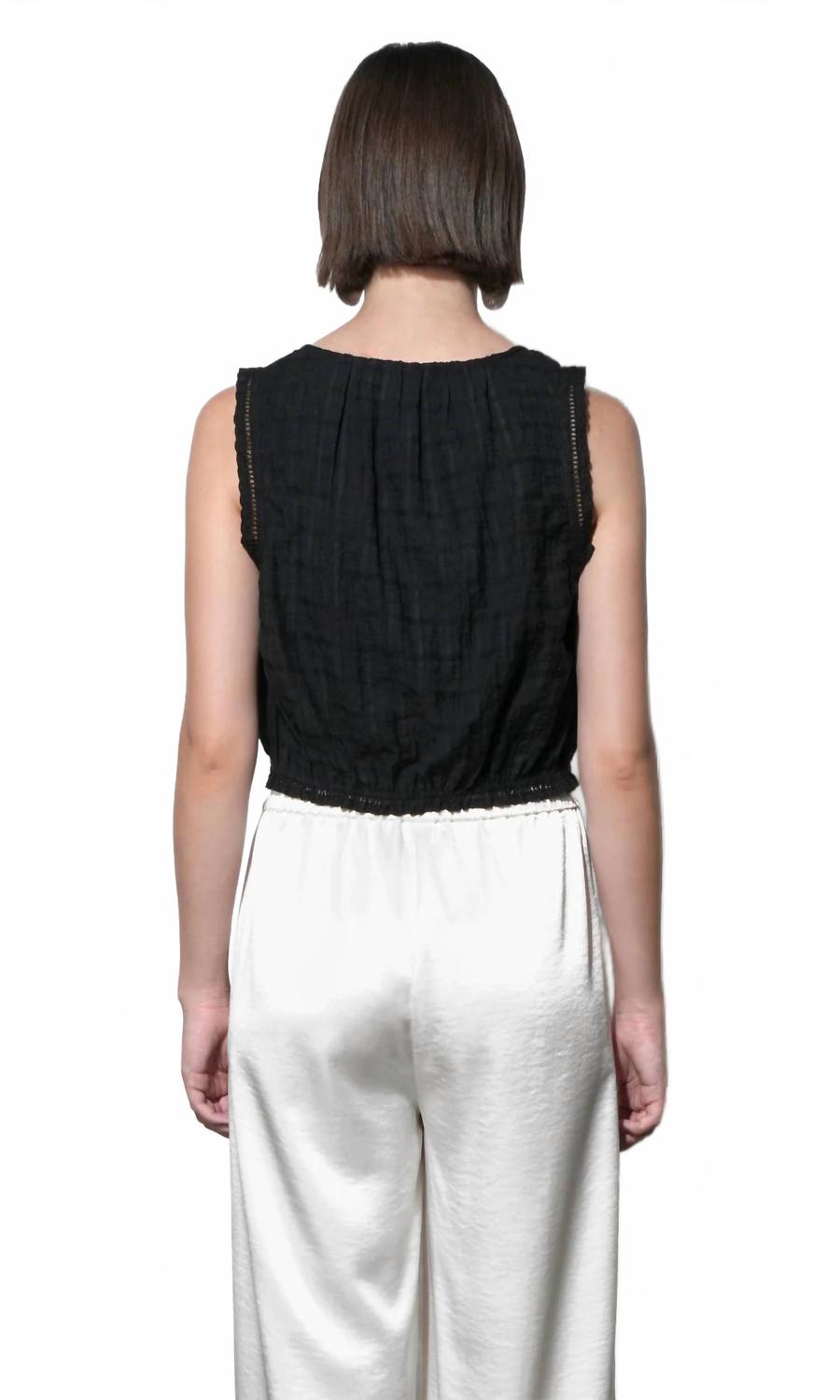 Clara Textured Eyelet Top In Black