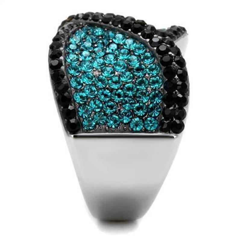 Two-Tone IP Black Stainless Steel Ring with Top Grade Crystal in Blue Zircon