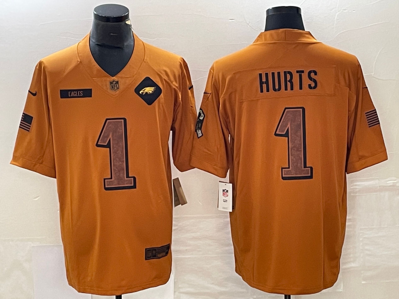 Men's Philadelphia Eagles Jalen Hurts #1 Brown 2023 Salute To Service Limited jersey