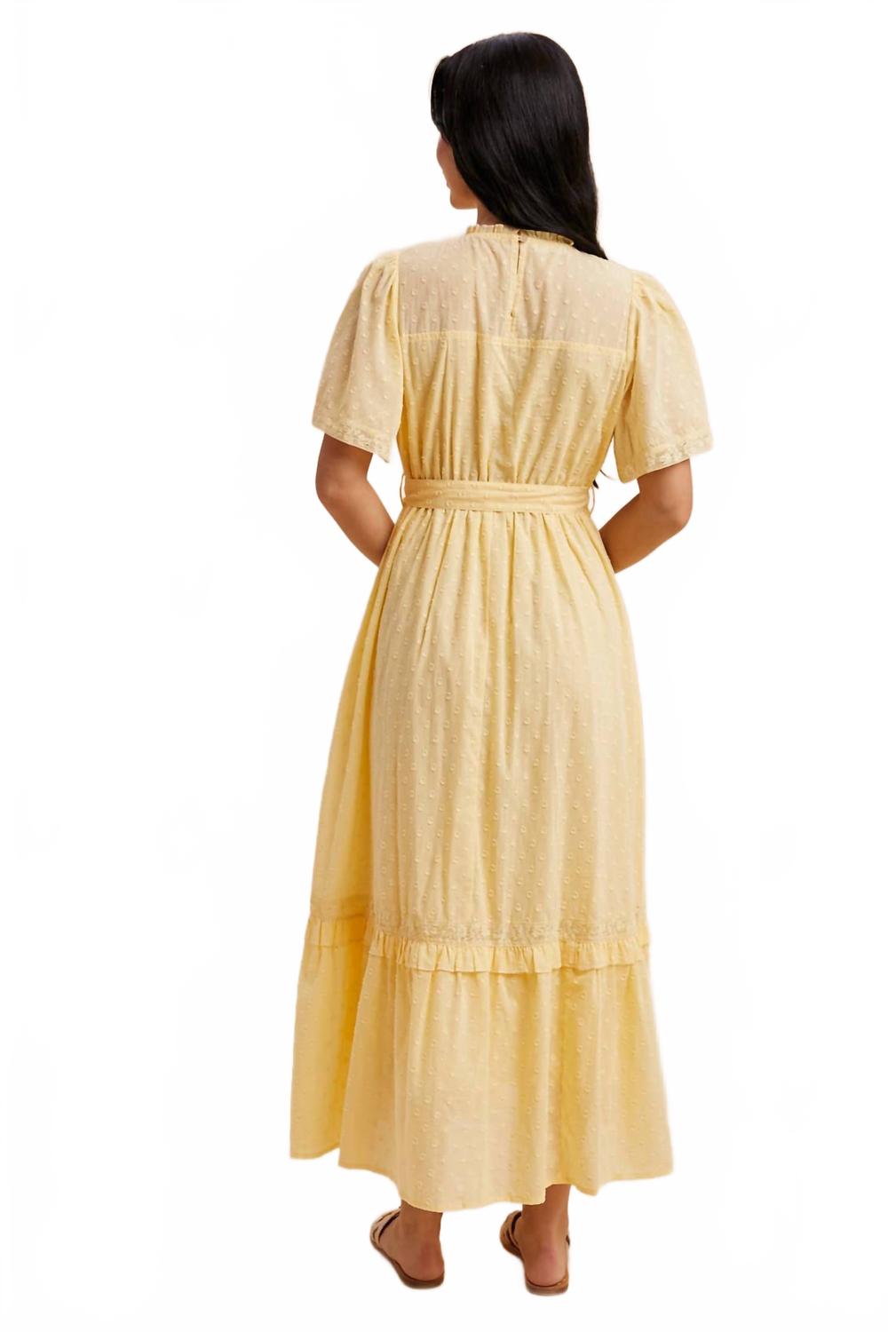 Swiss Dot Flutter Sleeve Maxi Dress In Lemon Water