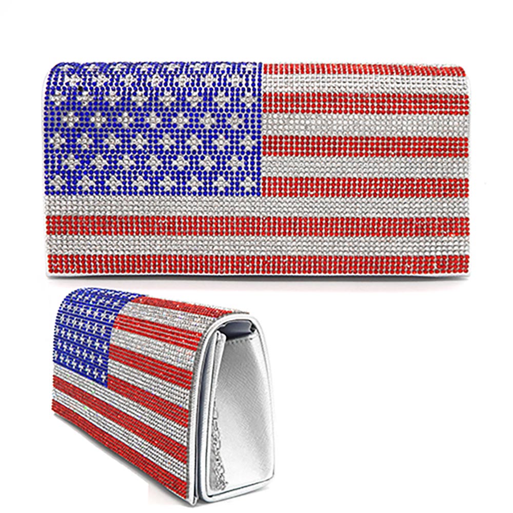 Bling American USA Flag Evening Clutch Crossbody Bag