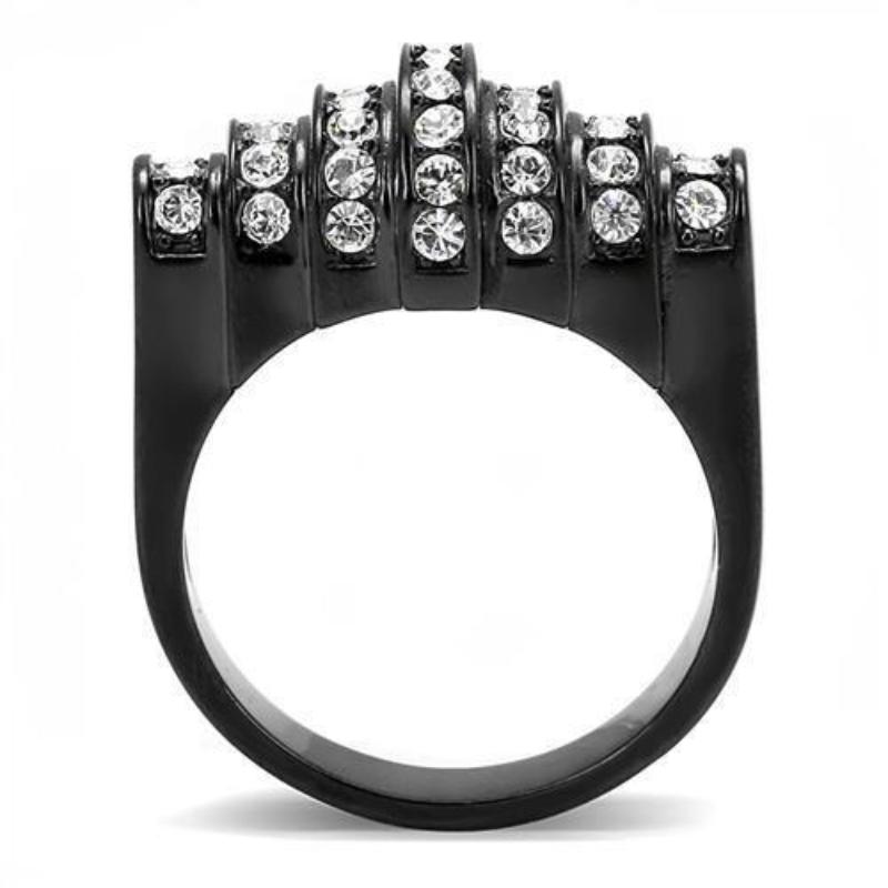 IP Black(Ion Plating) Stainless Steel Ring with Top Grade Crystal in Clear
