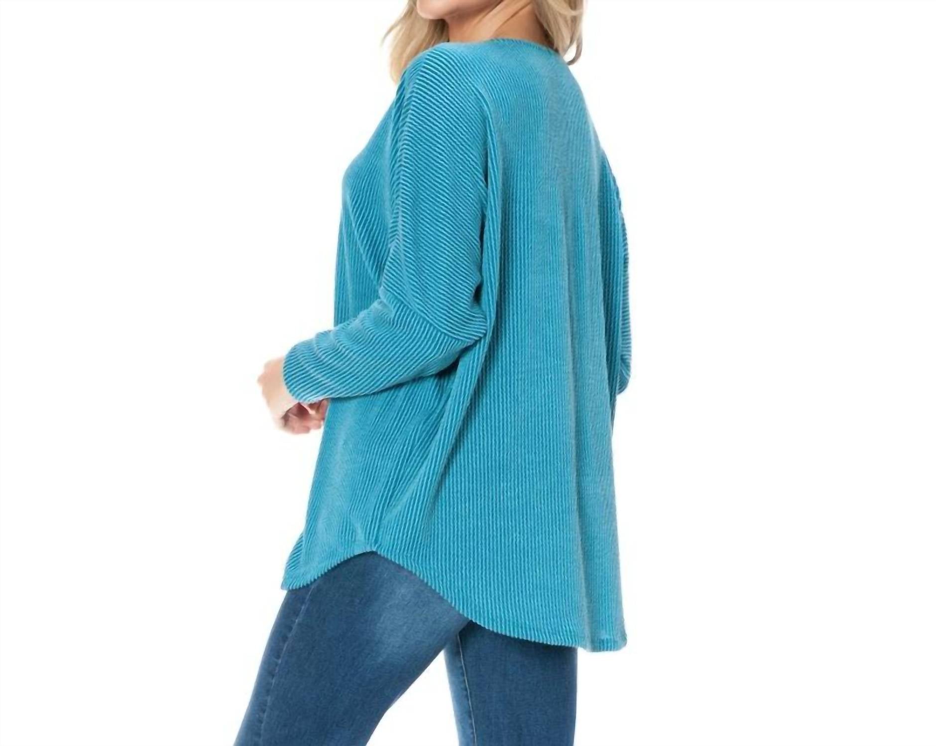 Dolman Sleeve Zipper Top In Turquoise