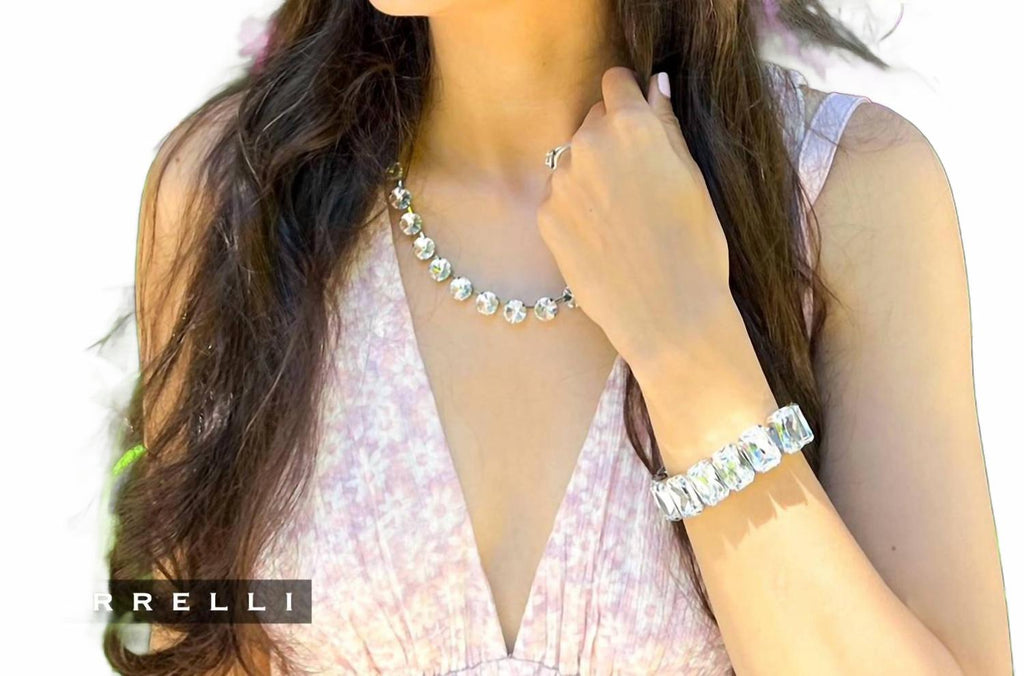 Emerald Cut Stretch Bracelet In Crystal And Palladium