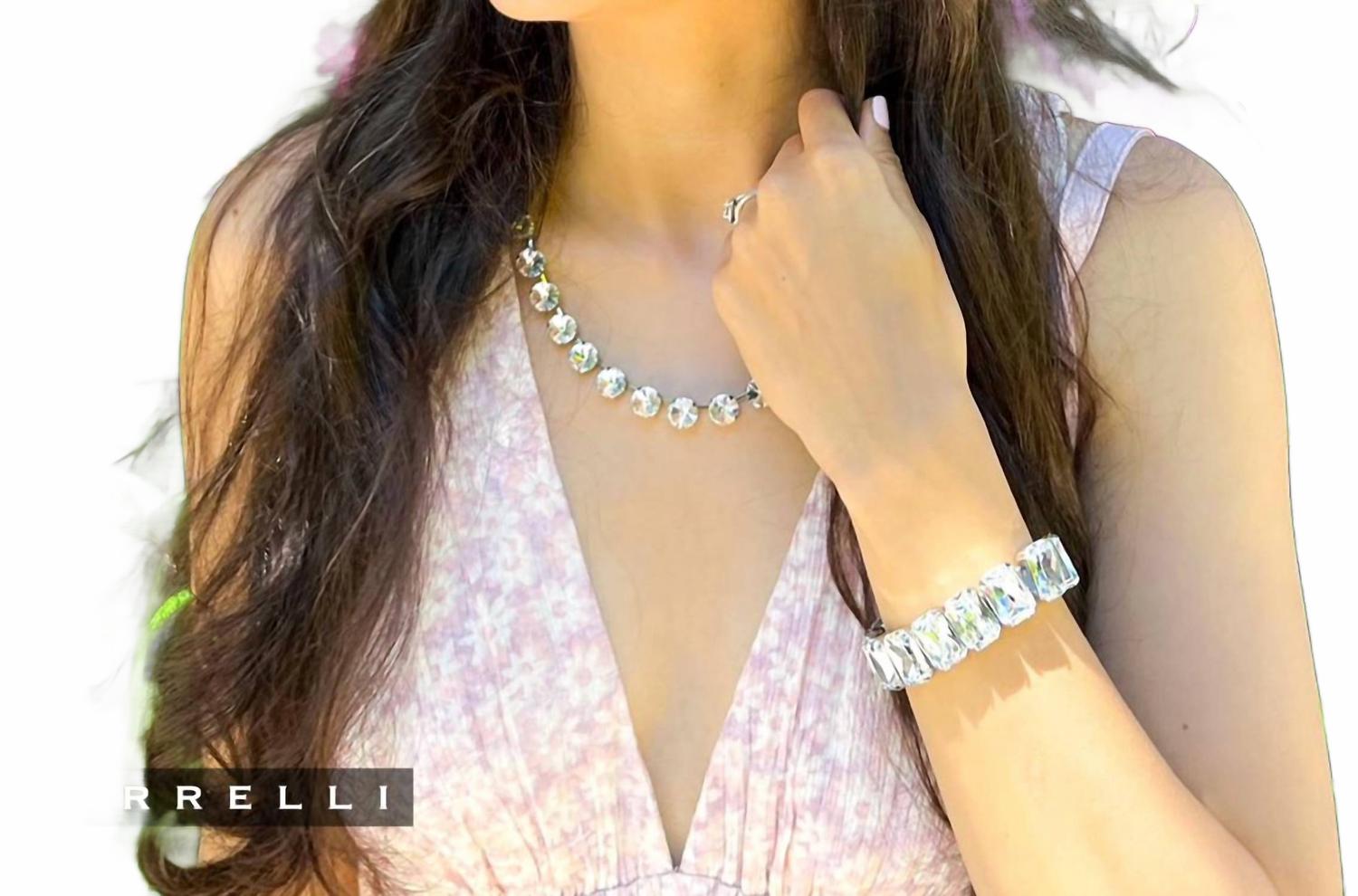 Emerald Cut Stretch Bracelet In Crystal And Palladium