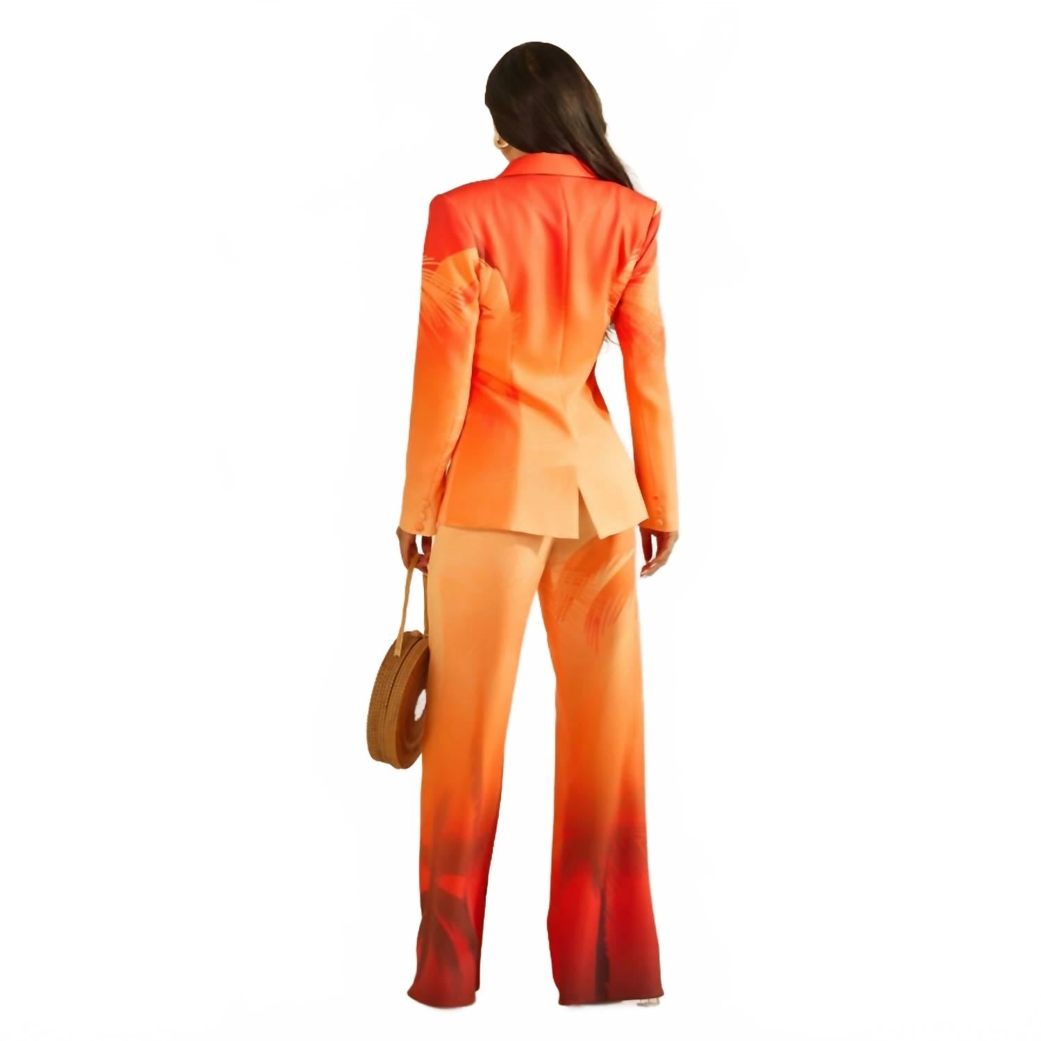 Ombre With Palm Tree Print Jacket Set In Orange