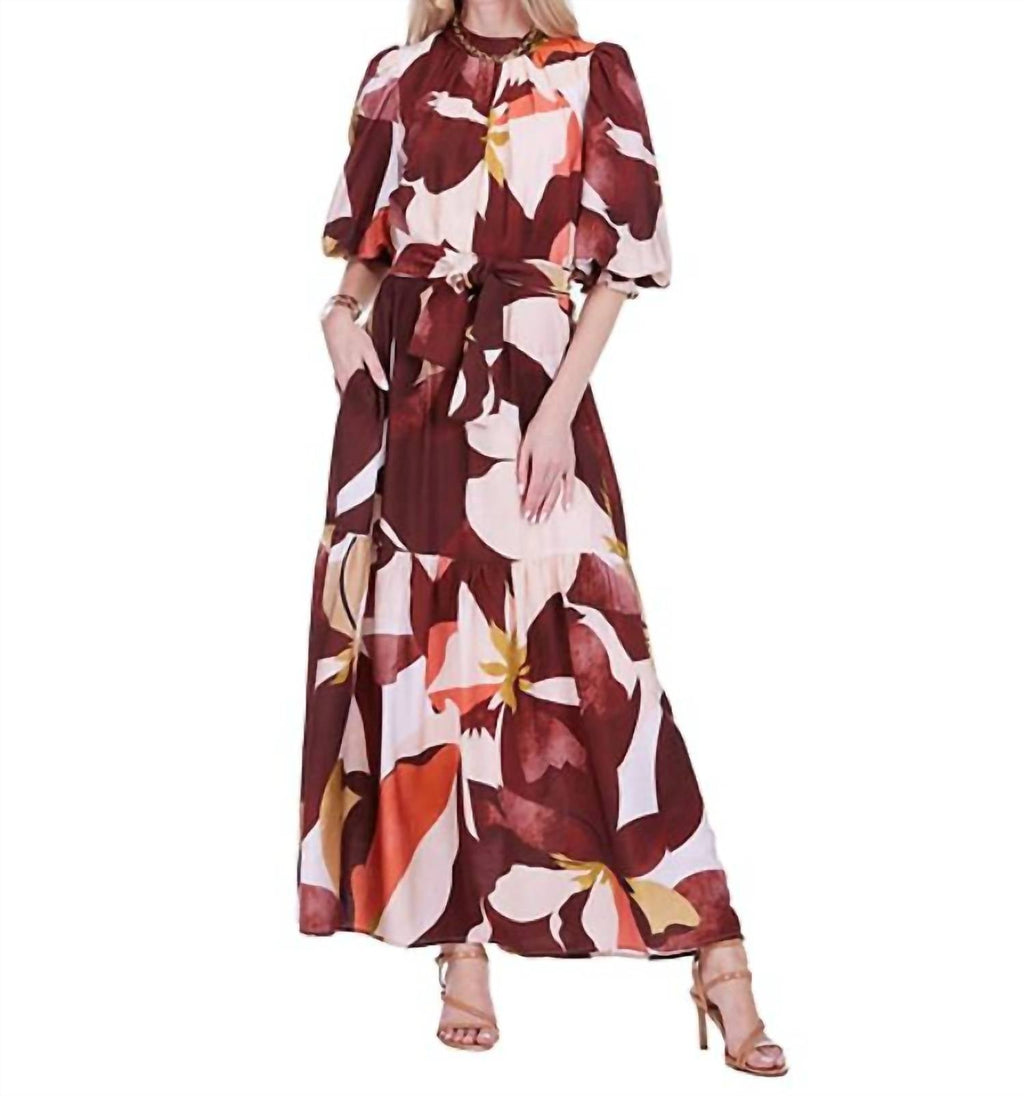 Pleated Neck Maxi Dress In Harvest Rhythm