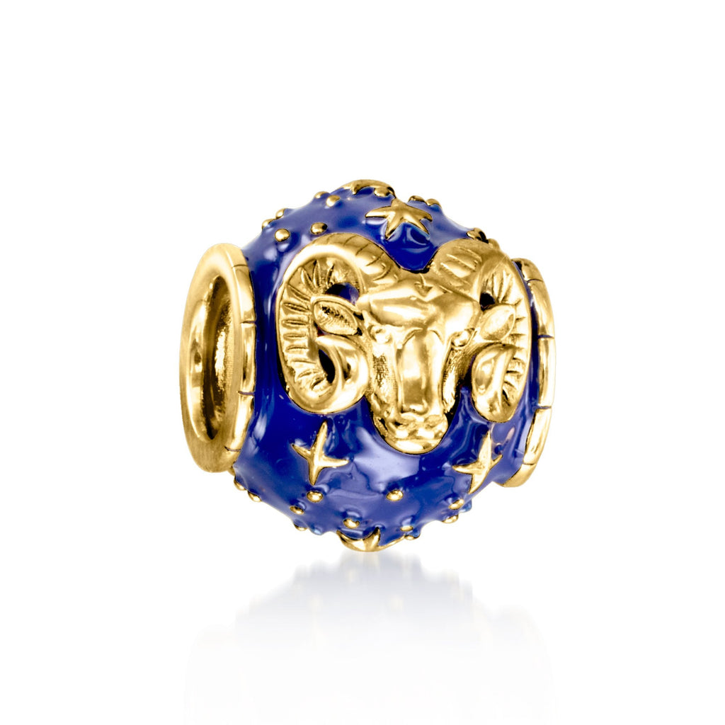 Ross-Simons Blue Enamel Zodiac Bead Charm in 18kt Gold Over Sterling