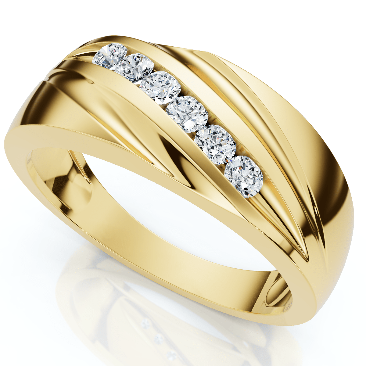 Men's 1/4Ct Wave Diamond Wedding Ring Gold or Platinum Lab Grown