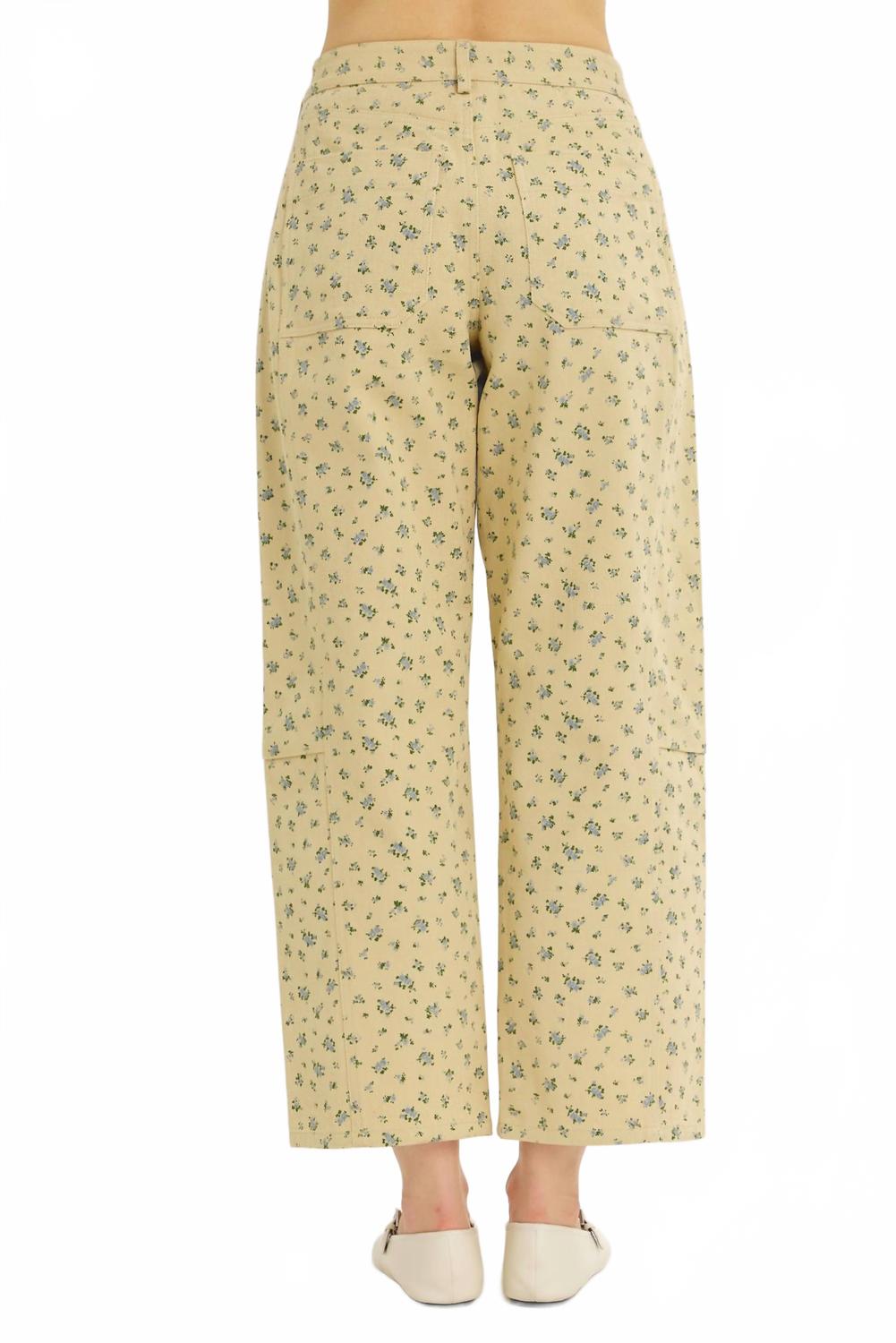 Ditsy Flower Cotton Twill Barrel Leg Pants In Yellow/blue