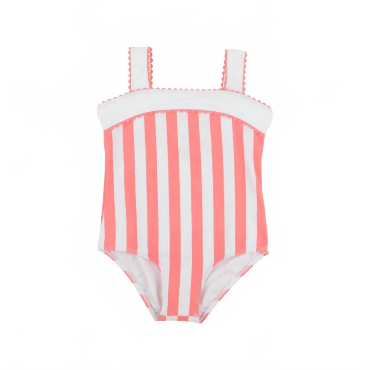 Girl's Shannon Bow Bathing Suit In Caicos Cabana Stripe