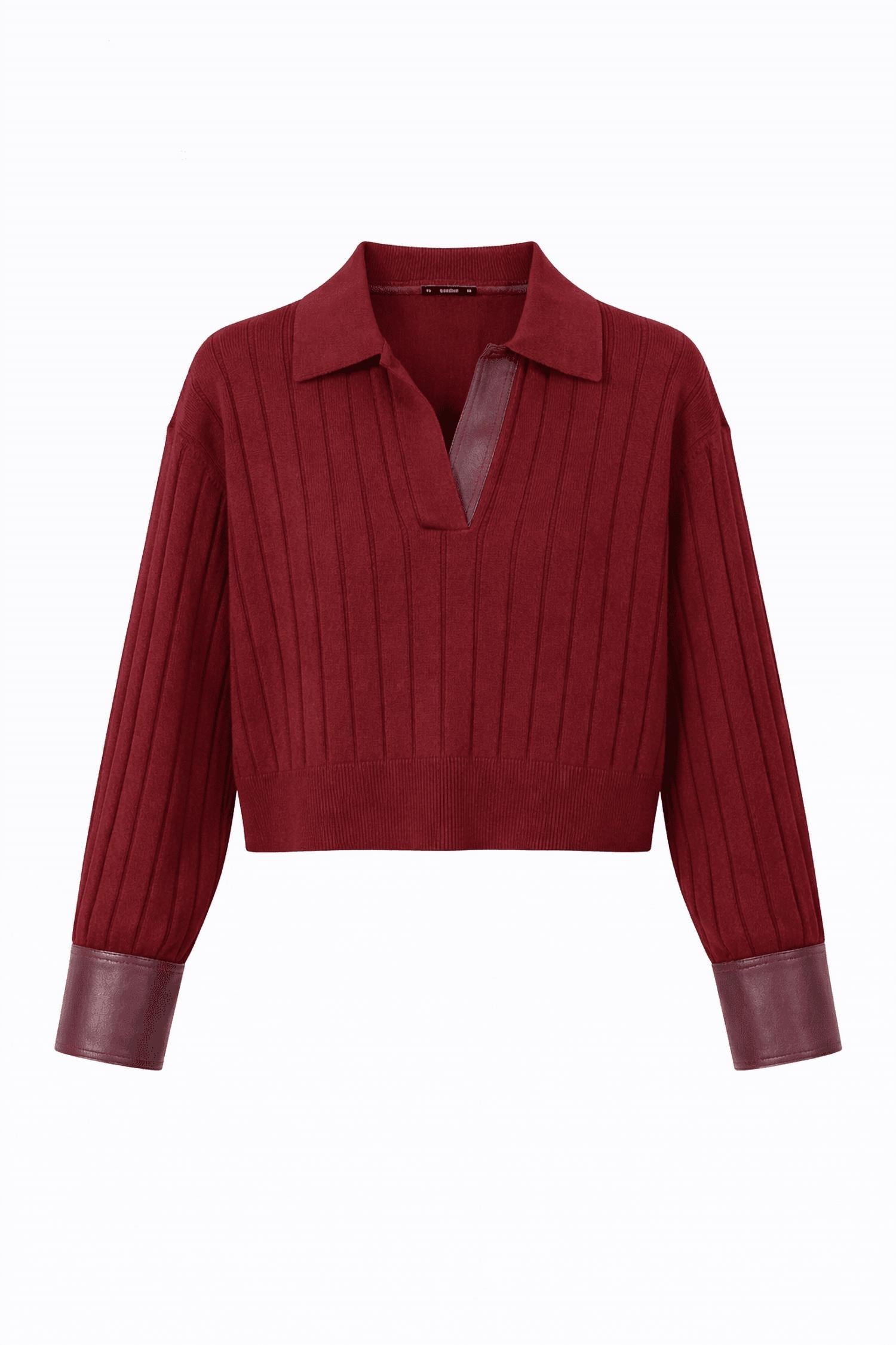Contrast Knitted Long Sleeve Sweater In Burgundy