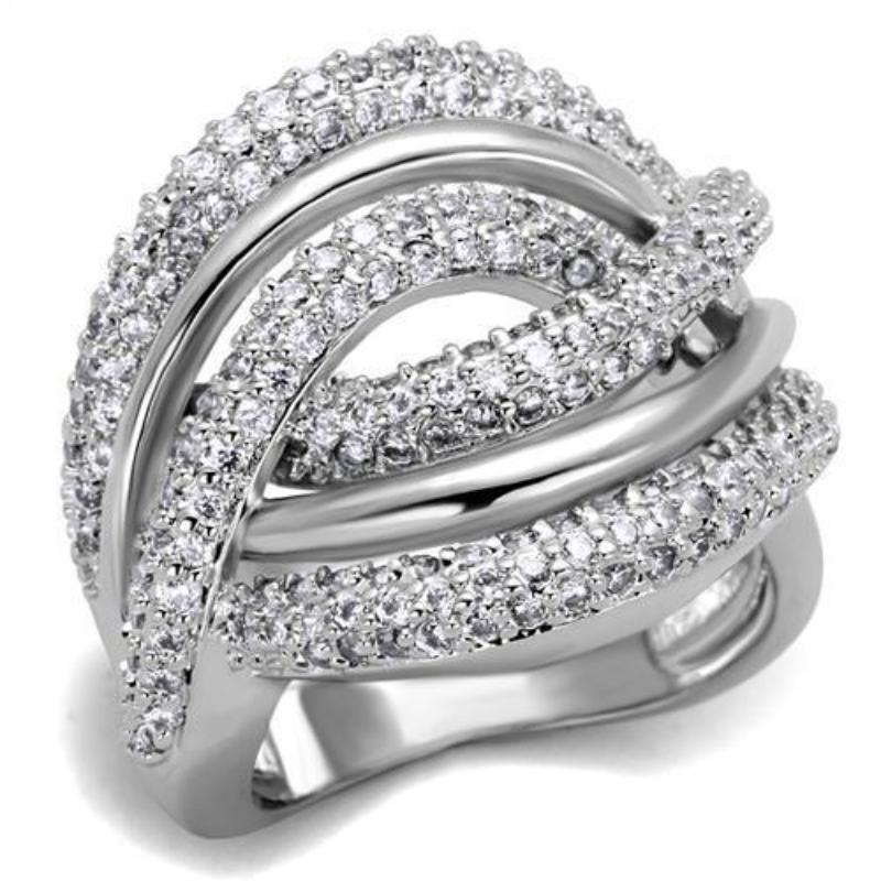 Rhodium Brass Ring with AAA Grade CZ in Clear