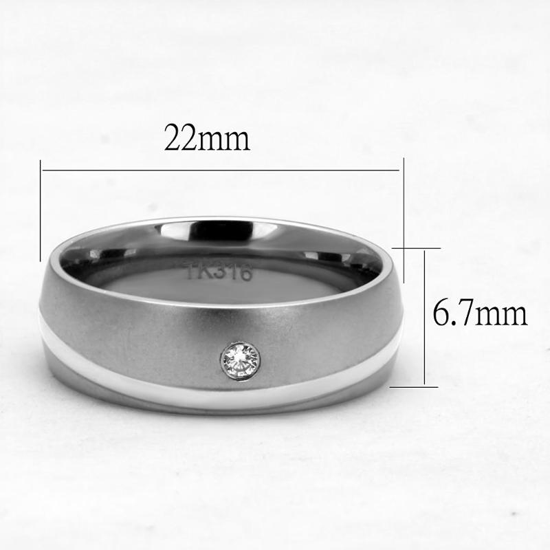 High polished (no plating) Stainless Steel Ring with AAA Grade CZ in Clear