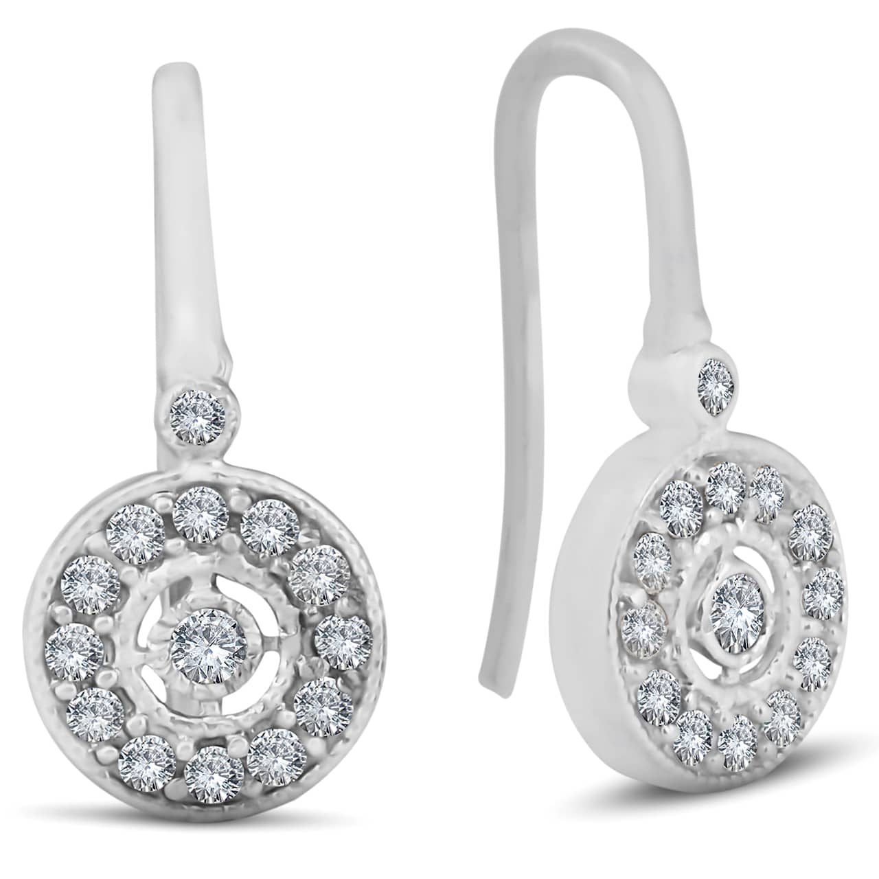 1/3ct Pave Diamond Vintage Halo Earrings 10K White Gold 1/2" Tall