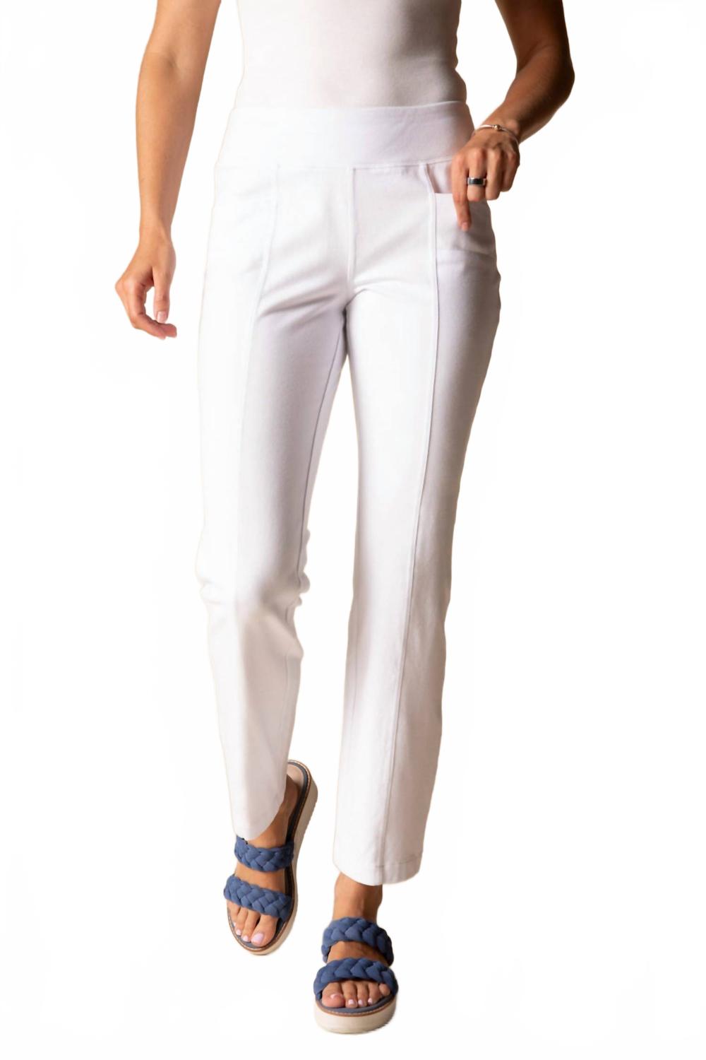 Women's Stonewash Cotton Knits Seamed Pocket Pant In White