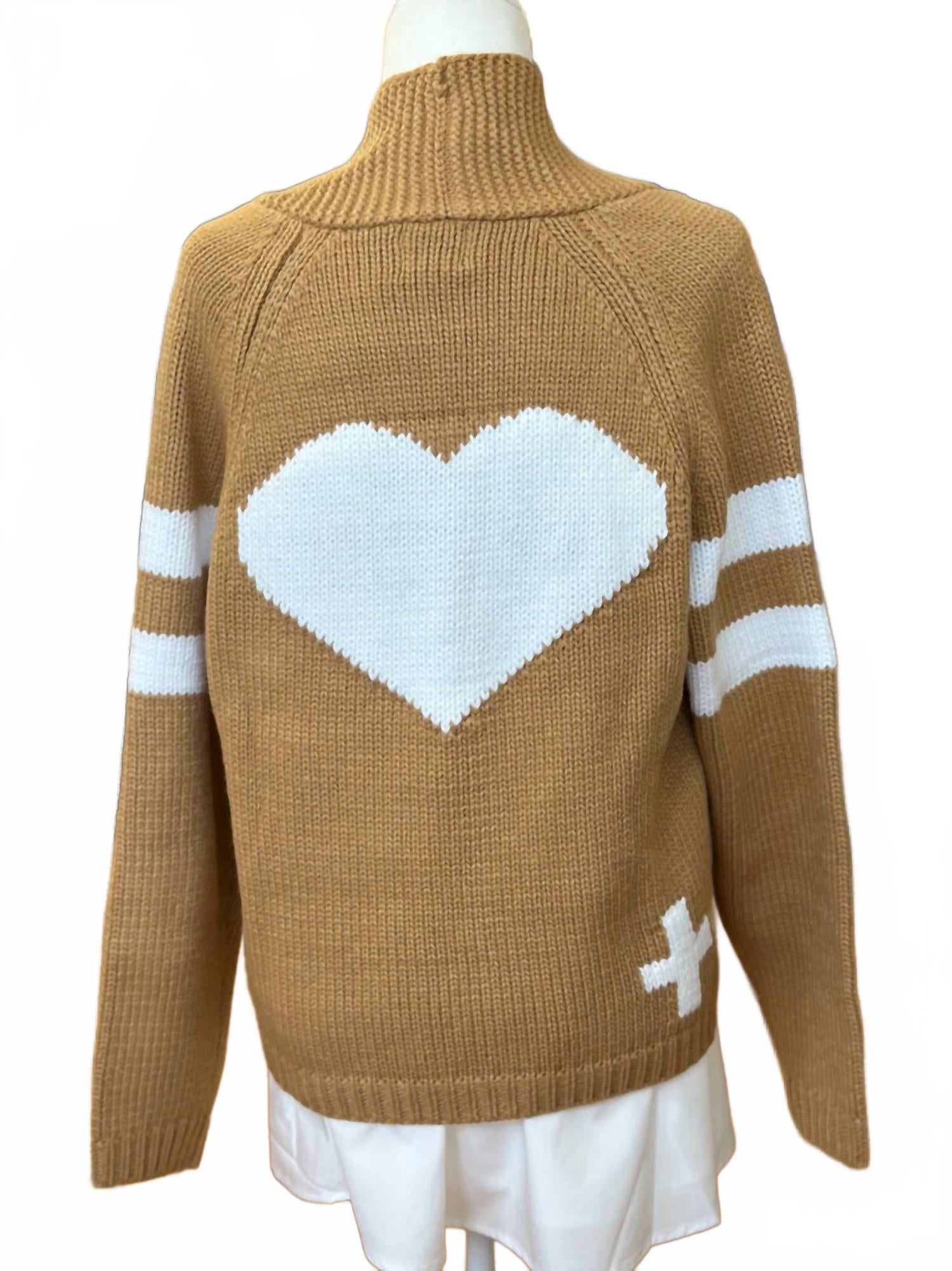 Varsity Chunky Heart Cardigan In Brown/white