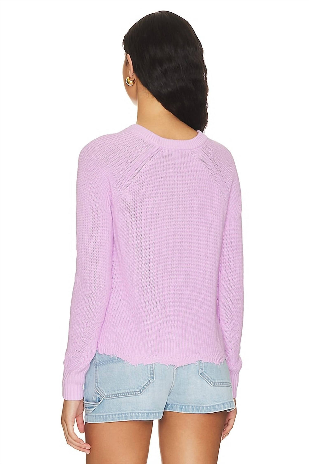 Disressed Scallop Shaker Sweater In Primrose