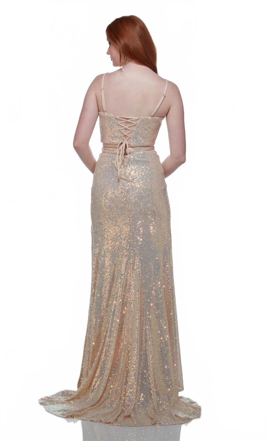 Two-Piece Square Neckline Gown In Pink Champagne