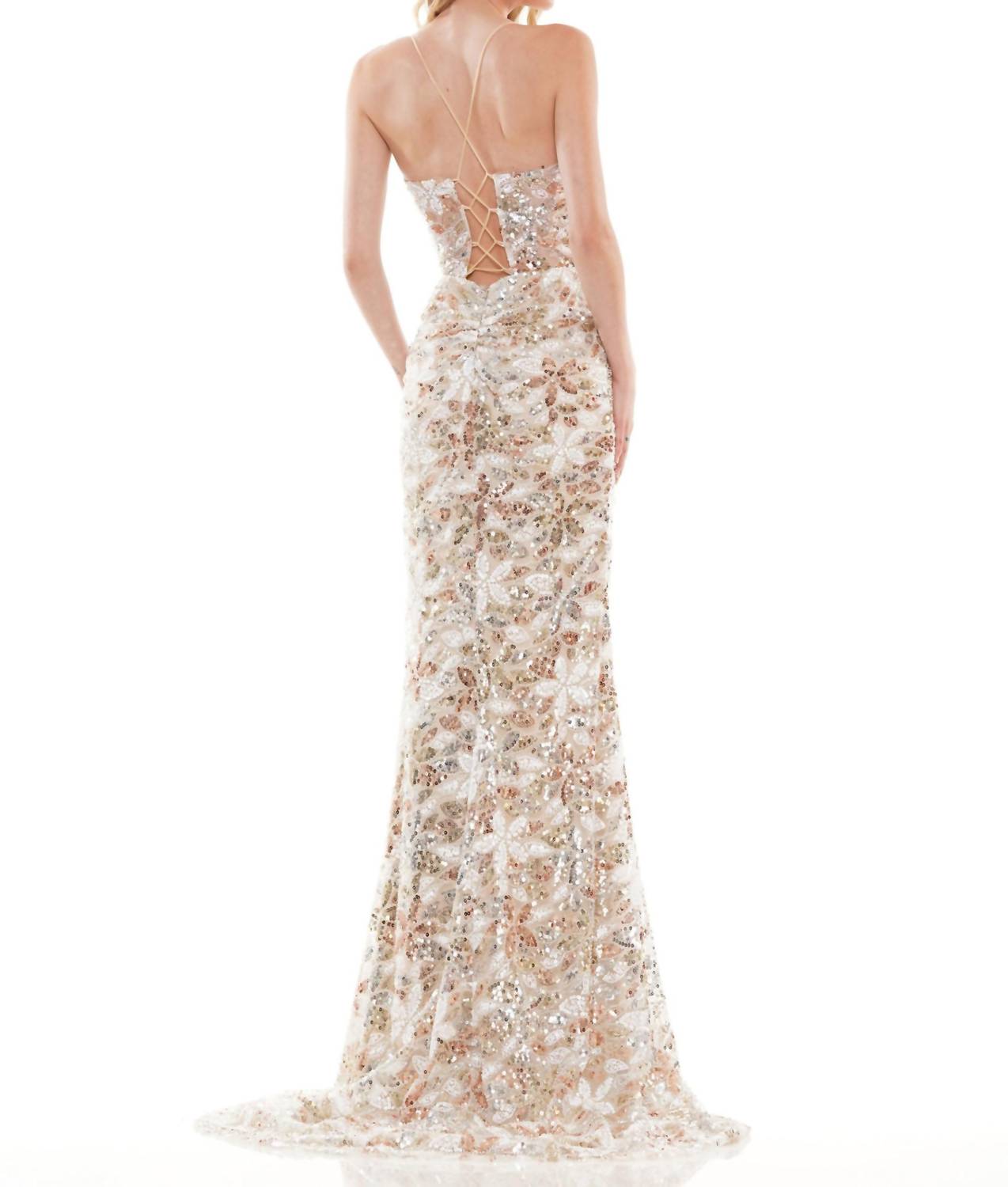 Sequin Mermaid Evening Gown In Gold White