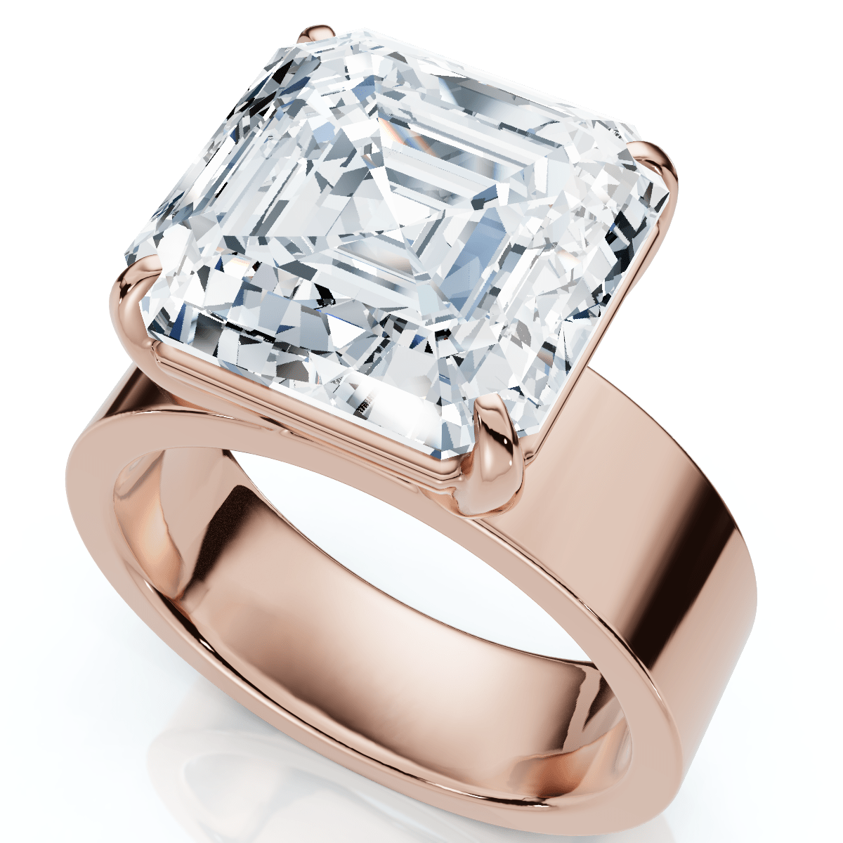 Certified 8Ct Asscher Cut Cigar Band Solitaire Diamond Engagement Ring Lab Grown