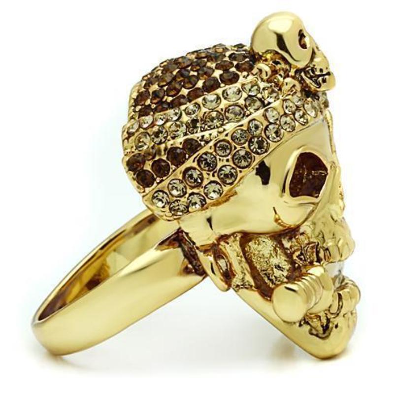 Gold White Metal Ring with Top Grade Crystal in Smoked Quartz