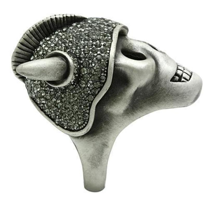 Antique Silver White Metal Ring with Top Grade Crystal in Black Diamond