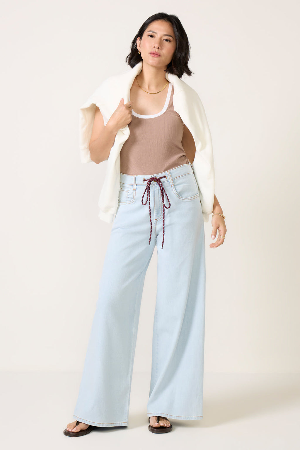 Women's Petite Maya Wide Leg w Tie Waist Jeans