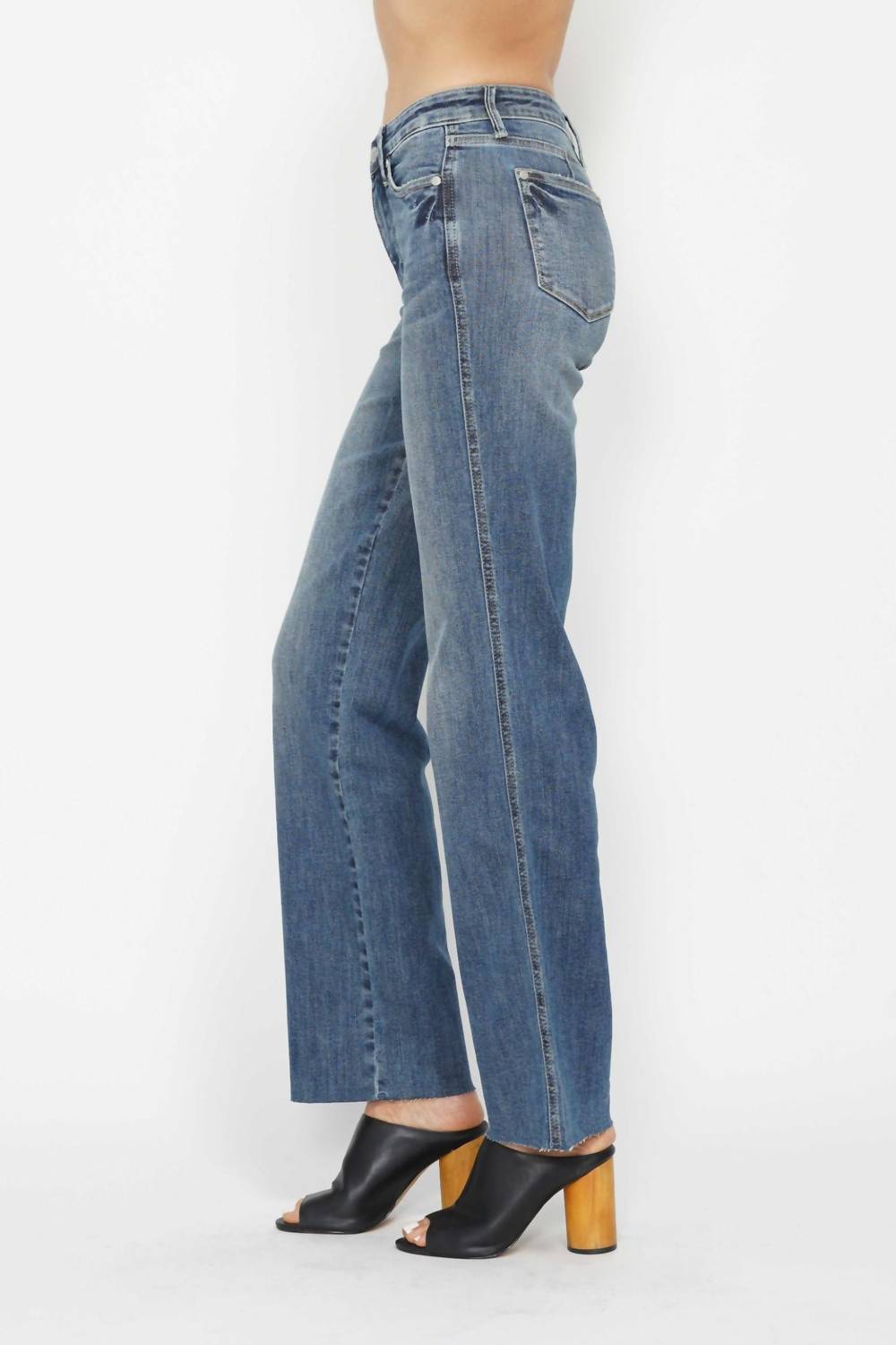 Mid Rise Tummy Control Vintage Straight Leg Jeans In Blue