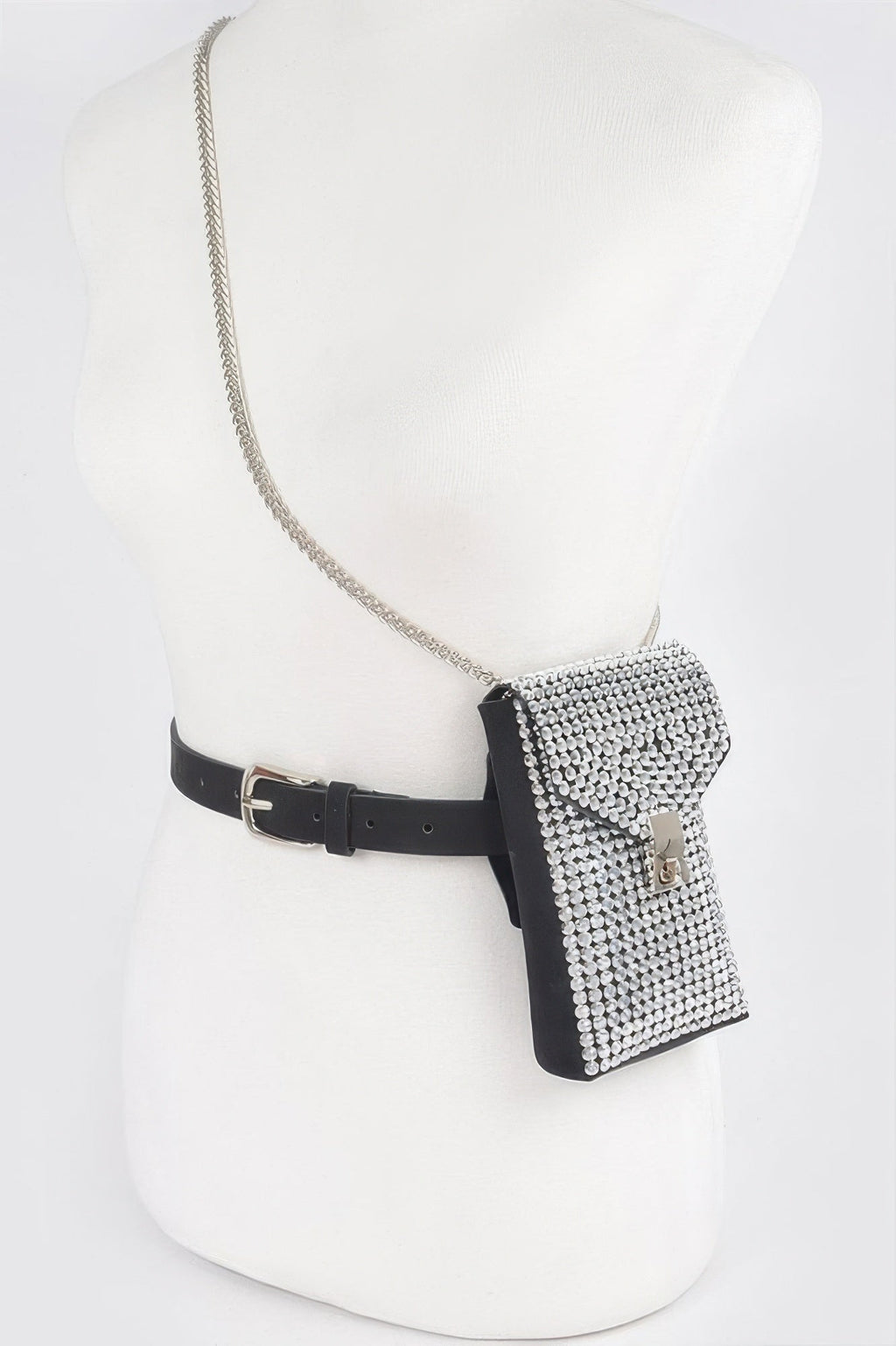 Shinny Acrylic Stone Plus Size Belt Bag W/chain