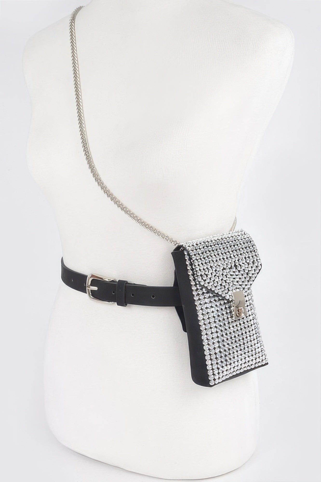 Shinny Acrylic Stone Plus Size Belt Bag W/chain