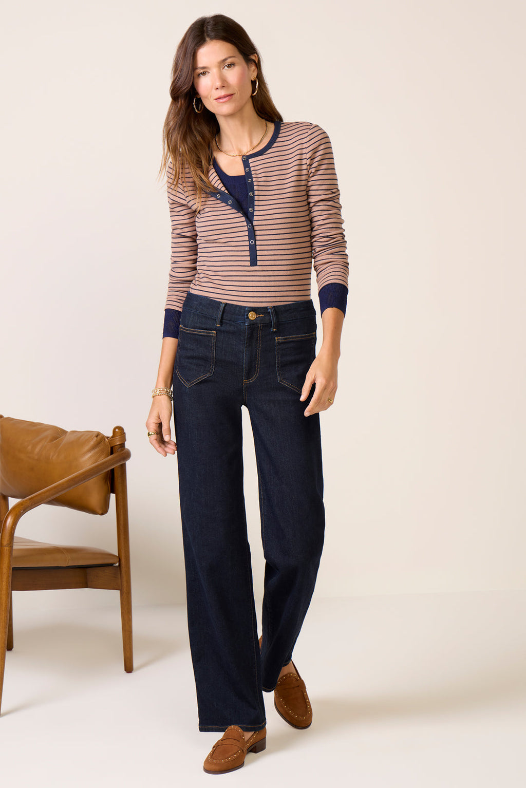 Women's Stella Stripe Henley Top