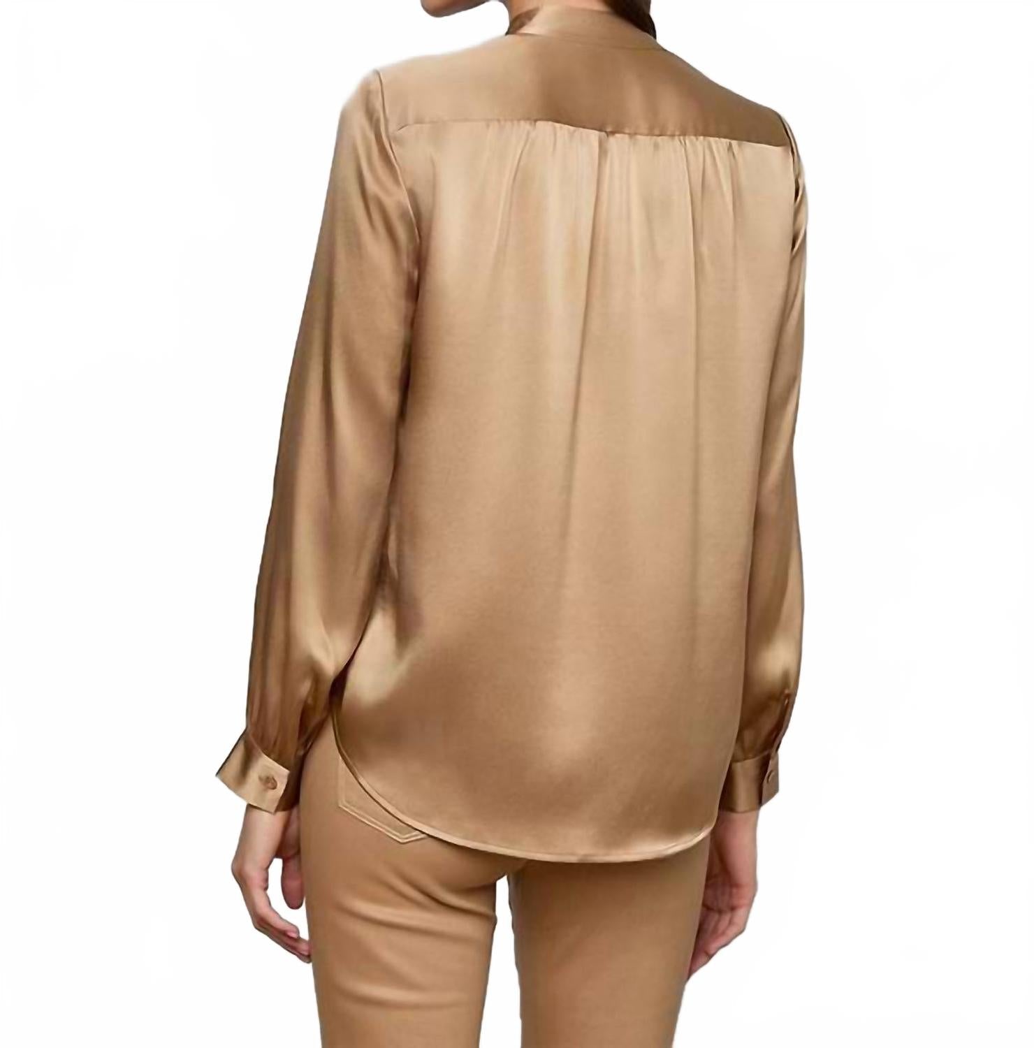 Bianca Band Collar Blouse In Chai Latte