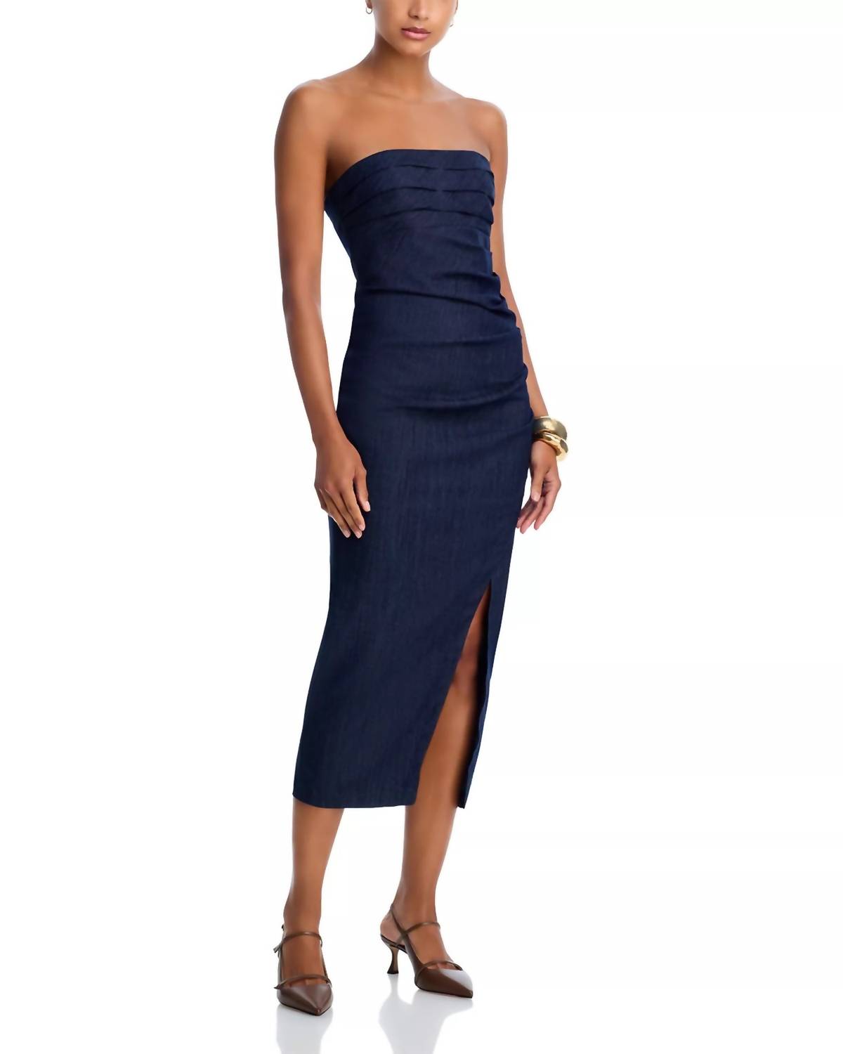 Strapless Adira Midi Dress In Indigo Denim